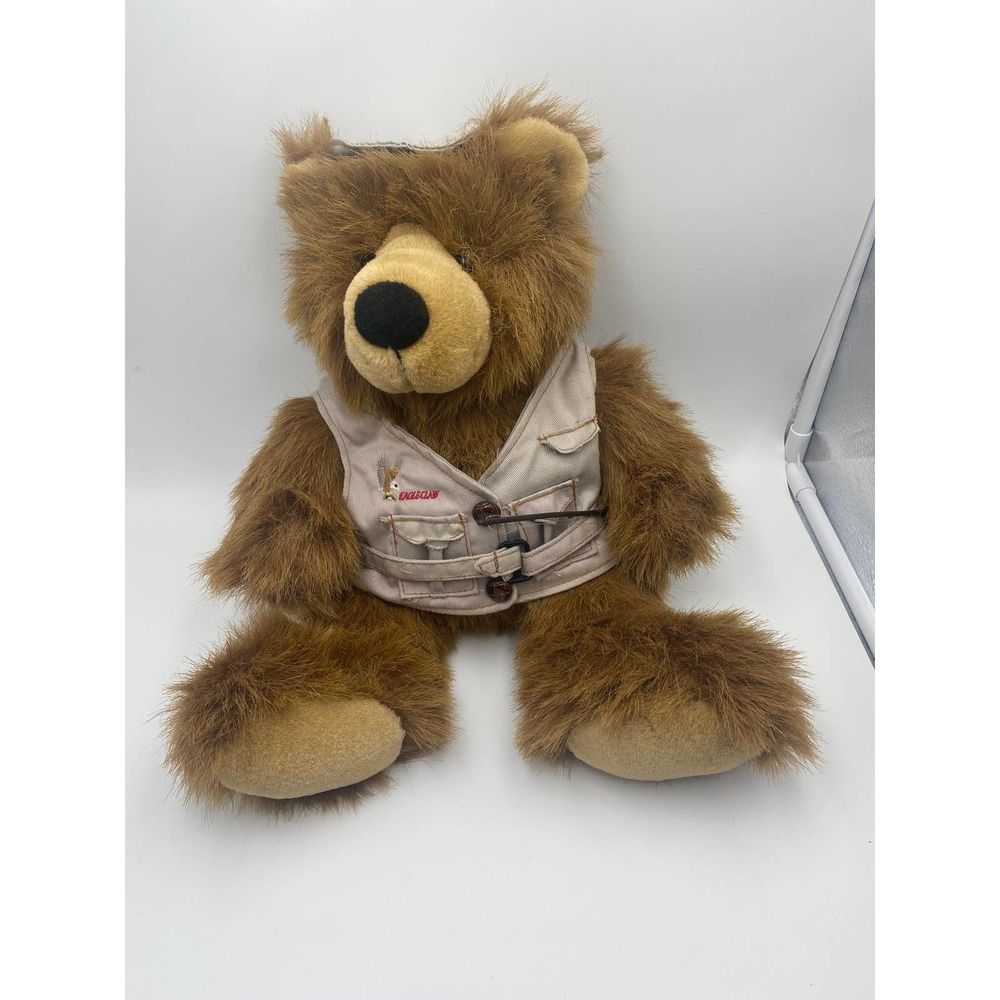 Teddy Bear Plush brown & tan fur stuffed fishing bear